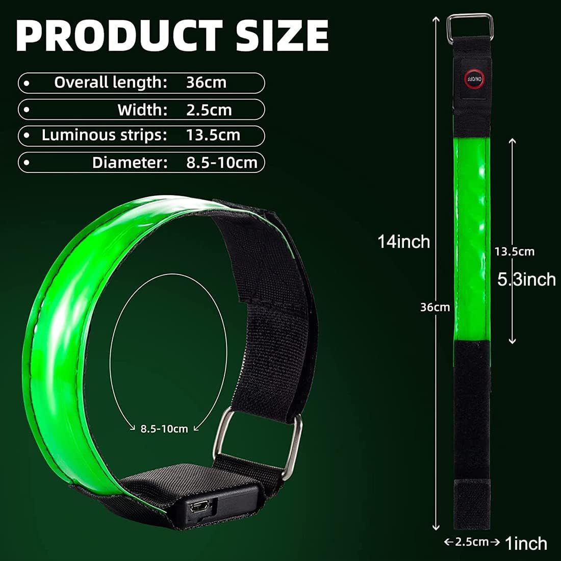 2 Pack USB Rechargeable LED Armbands,Led Reflective Arm Bands for Night Walking,360&deg; Reflective LED Bracelets,Armband Reflector for Running - Orange image number 5