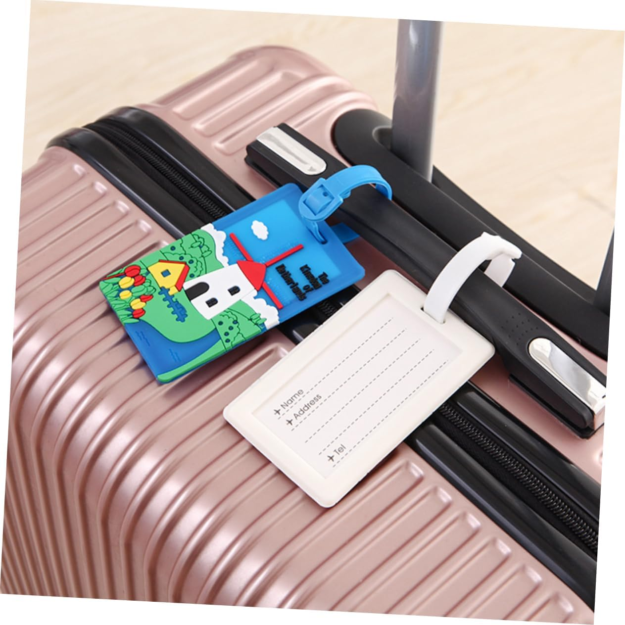 NOLITOY 15Pcs PVC Illustration Pattern Luggage Tag Luggage Id Tag Leather Case Creative Baggage Card for Suitcase Backpacks Travel Gear Random Style image number 1