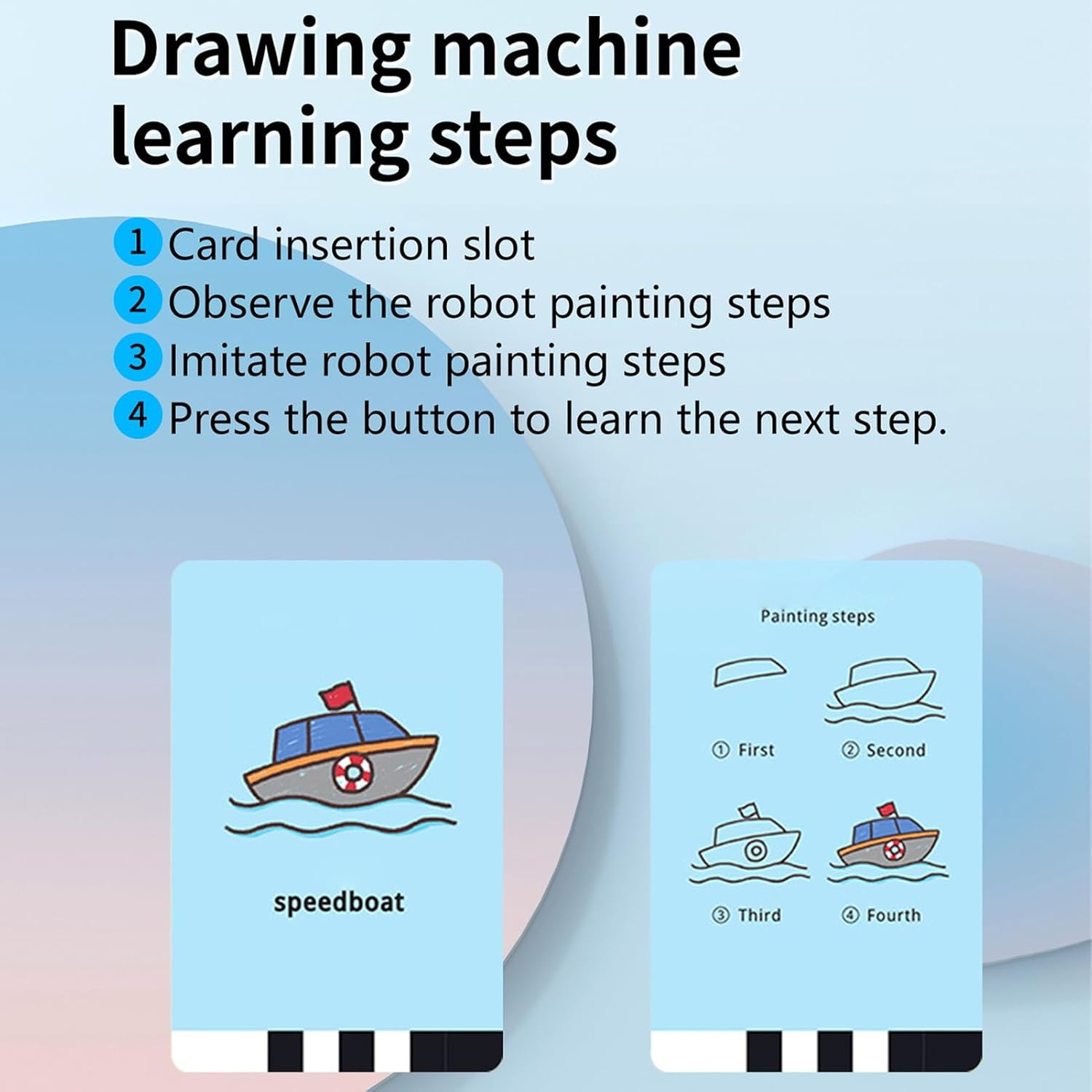 YUEHISY Drawing Robot for Kids, Interactive Educational Self Drawing Robot with 100 Sheets Card, Multiple Modes, Smart Painting Learning Toy (Sky Blue) image number 2