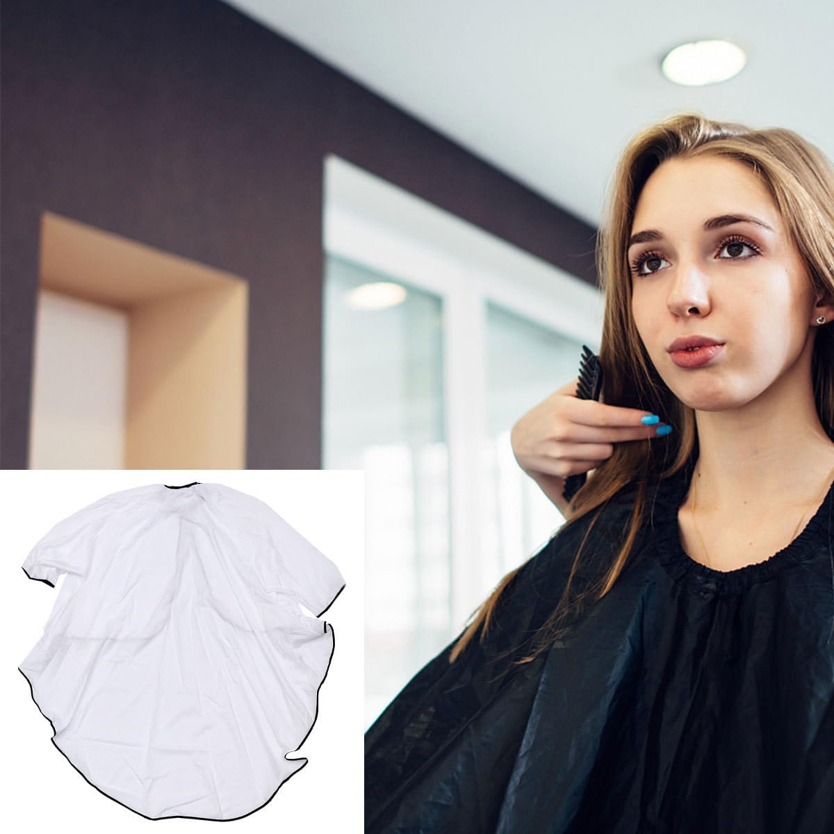 PACKOVE Waterproof White Hairdressing Cape with Sleeves, Extra Wide Hair Cutting Gown for Salon and Barber Shop Use image number 6