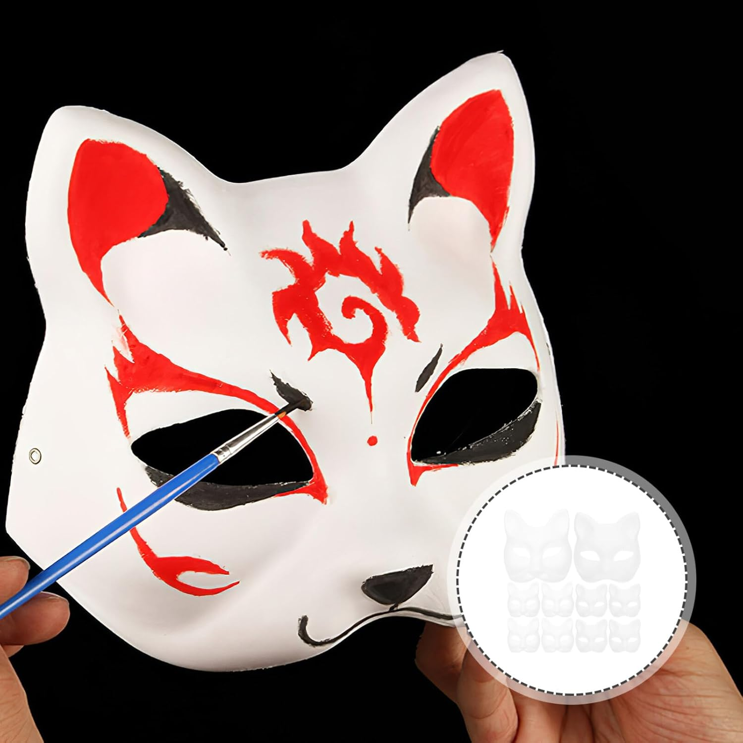 Diy Paper Mask 10Pcs Cat Mask Fox Mask Unpainted Masquerade Mask Paper Mache Mask White Craft Mask Pulp Blank Paintable Mask for Easter Costume image number 3