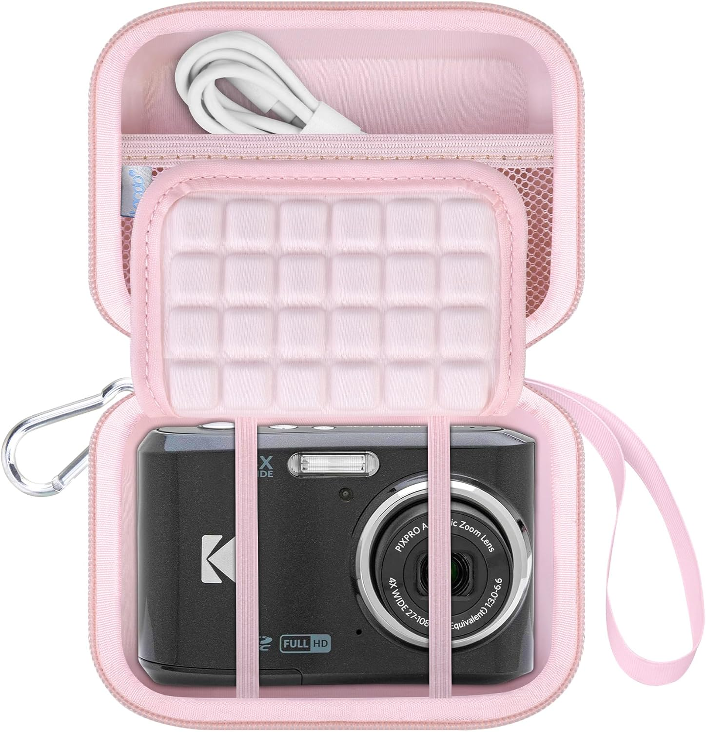 Lacdo Camera Case Compatible with KODAK PIXPRO FZ45 / FZ55 / FZ53 / FZ43 16MP Vlogging Digital Camera, Hard EVA Protective Camera Storage Trave Bag, Mesh Pocket Fit Batteries, USB Cable, SD Card,Black