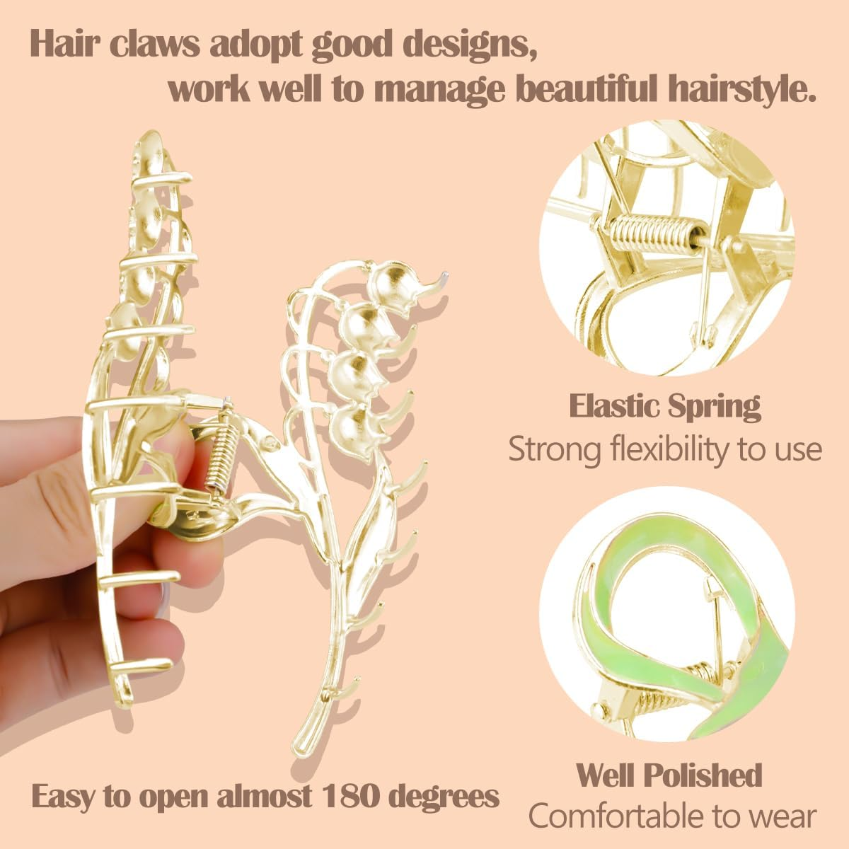 6 X Metal Hair Claw Clips, HAOTIAN-X Gold Cute Hair Claw, Large Sunflower Tulip Hold Hair Pine, Floral Non-Slip Hair Clips Hold Clips, Fashion Hair Catching Clips Barrettes image number 3