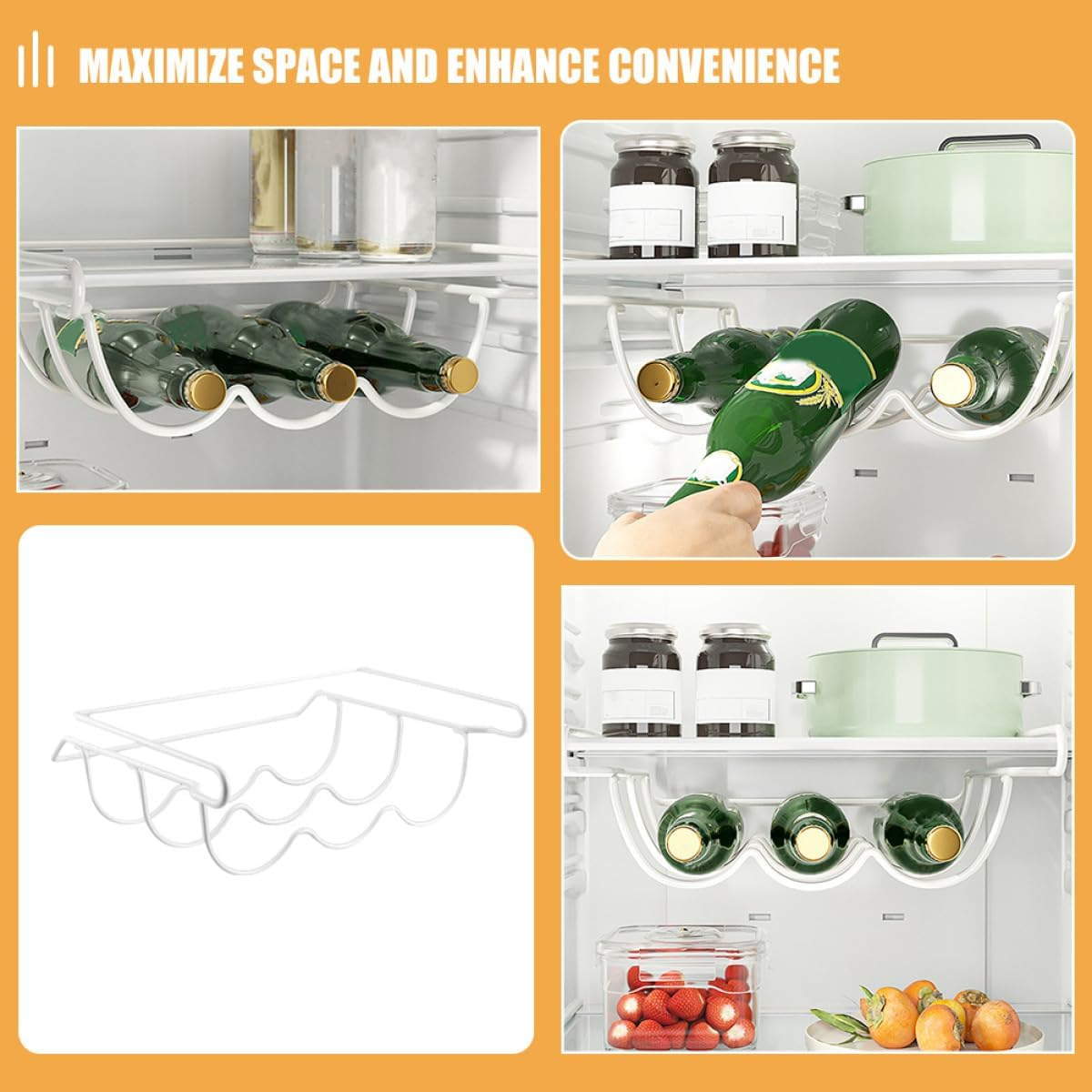 COLLBATH White Metal Beer Storage Rack Fridge Organizer under Shelf Bottle Holder Space-Saving Kitchen Refrigerator Wine and Water Bottle Organizer for Home image number 6