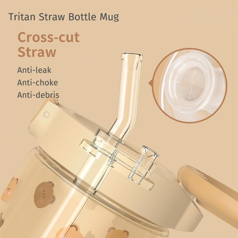 Evorie Tritan Toddler Sippy Cup with Silicone Straw, Spill-Proof Straw Water Bottle for Kids 1-2 Years Old, 300Ml 10 Oz, Removable Handles, Ideal for School (Honey Bear) image number 6