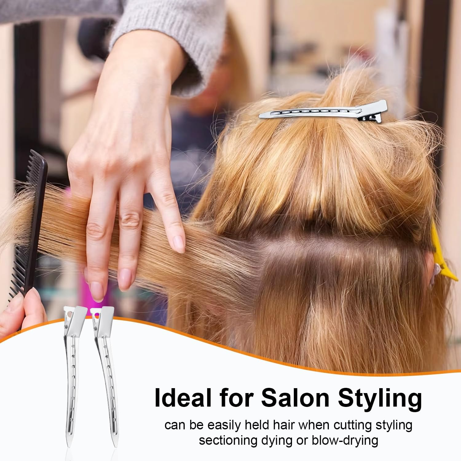 24 Pcs Duck Bill Clips,Funcyboo 3.5 Inch Styling Hairpins, Silver 8 Hole Design Duckbill Hairpins for Hair Styling, Salon Hair Dyeing Daily Styling image number 3