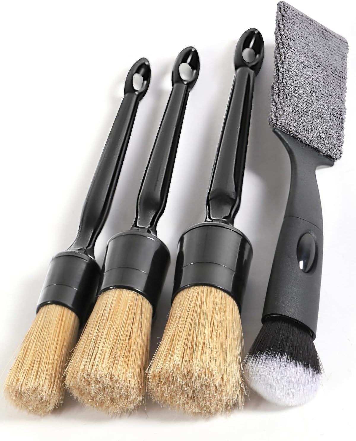Car Detailing Brush Set, 4 PCS Soft Boars Hair Auto Interior Cleaning Detail Brushes, Perfect for Safely Cleaning Emblem Air Vent, Leather Seats, Washing Wheels, Tires, Engine Bay, Car Detailing Kit image number 5