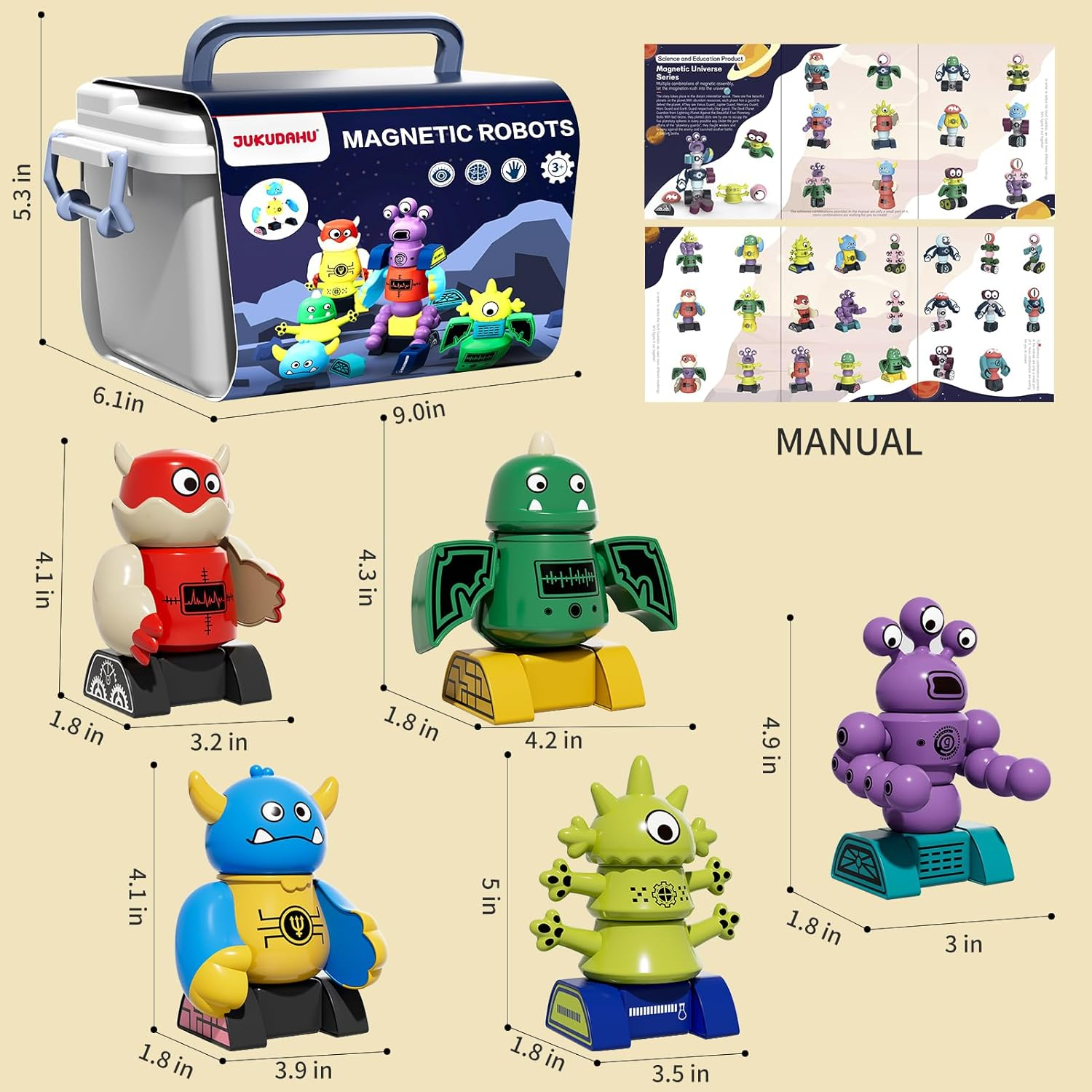 JUKUDAHU Magnet Robot Toy for Kids 3-5 Years Old - Magnetism Toys Stacking Blocks Playset with Storage Box, Educational Preschool Learning Toys for Boys Age 3-6, Christmas and Birthday Gifts image number 1