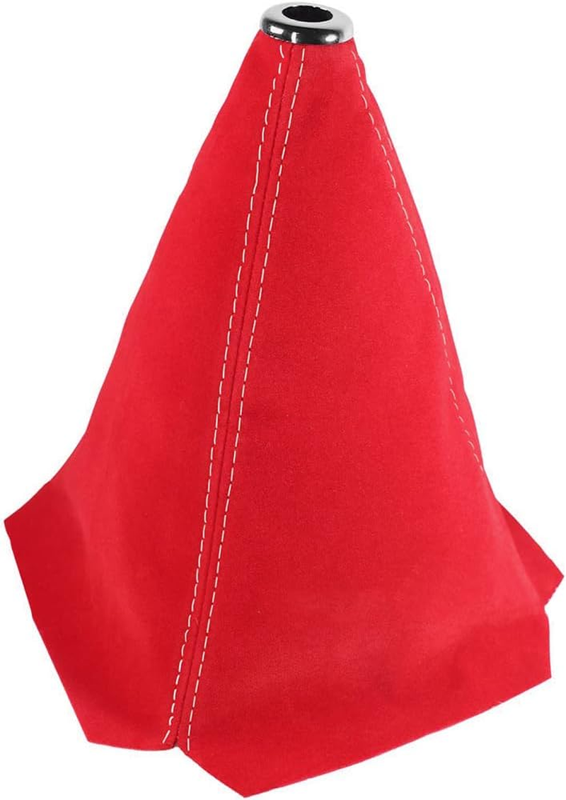 BESULEN Car Shift Boot Cover, Suede Leather Shift Knob Boot Dust Cover, Manual/Auto Shifter Boot Sleeve Replacement, Handbrake Gaiter Boot Dust Cover Car Interior Accessories, Red/White image number 4