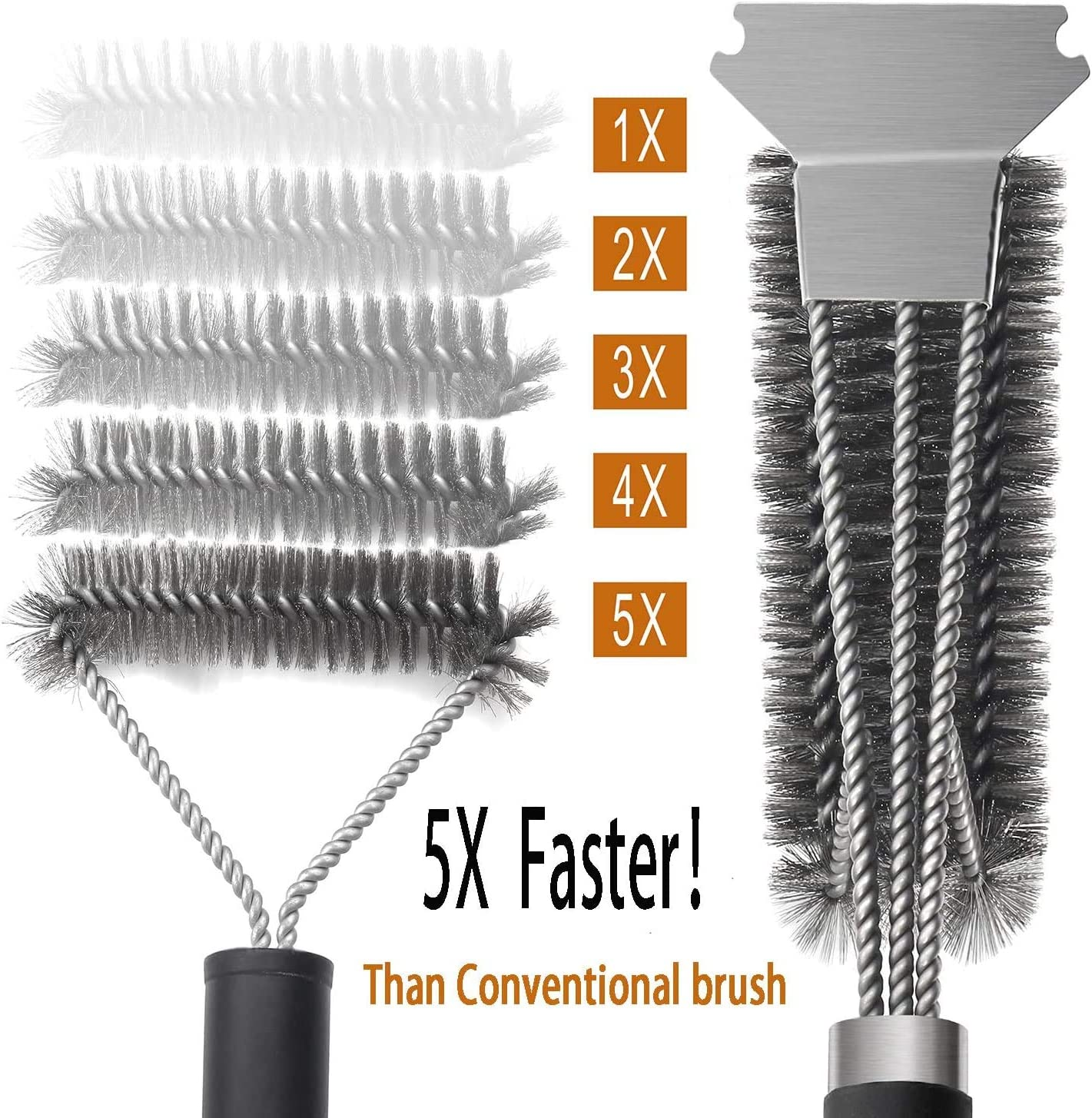 Grill Brush and Scraper, Best BBQ Cleaner, Stainless Steel Wire Bristles Brush Double Scrapers and Stiff 18 Inch Handle, Best Barbecue Cleaning Brush for All Grill Types, Ideal Barbecue Accessorie image number 5