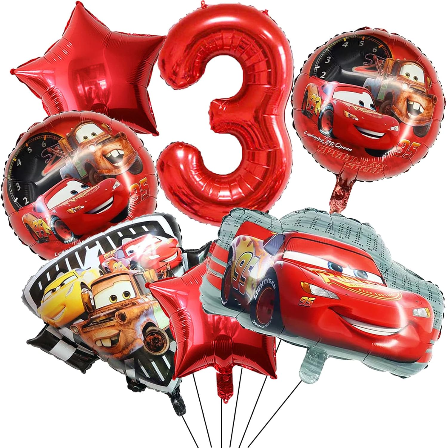 7PCS Cars Lightning Mcqueen Foil Balloons for Kids 3Rd Birthday Baby Shower Race Car Theme Party Decorations (Cars 3Rd Birthday) image number 5