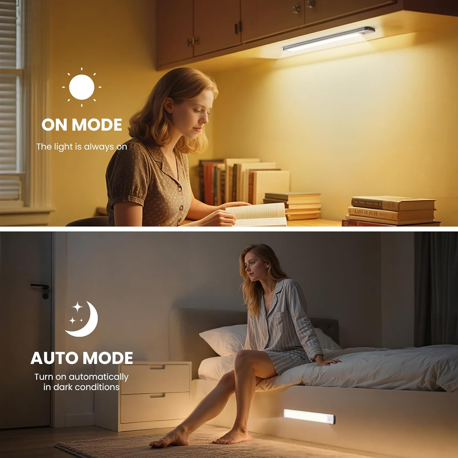 TANSOOL+ Cabinet Lighting LED Lamp with Motion Sensor Indoor - 3 Colour Modes Dimmable USB-C Cabinet Light Under-Unit Light Kitchen Light for Kitchen, Stairs, Cupboard - 30 Cm, Pack of 2 image number 6