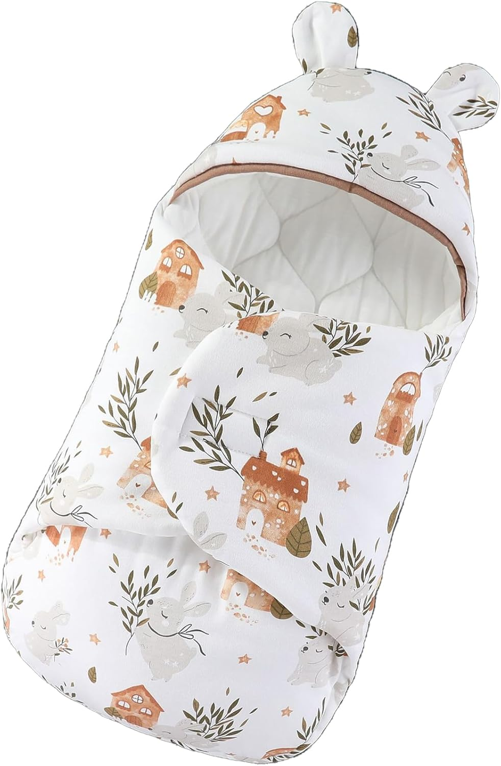 Baby Hooded Swaddle, Soft Baby Swaddle Wrap, Sleeping Sack for Newborn, 100% Breathable Cotton Baby Wrap Blanket for Boys and Girls, Sleep Bag for 0-6 Months