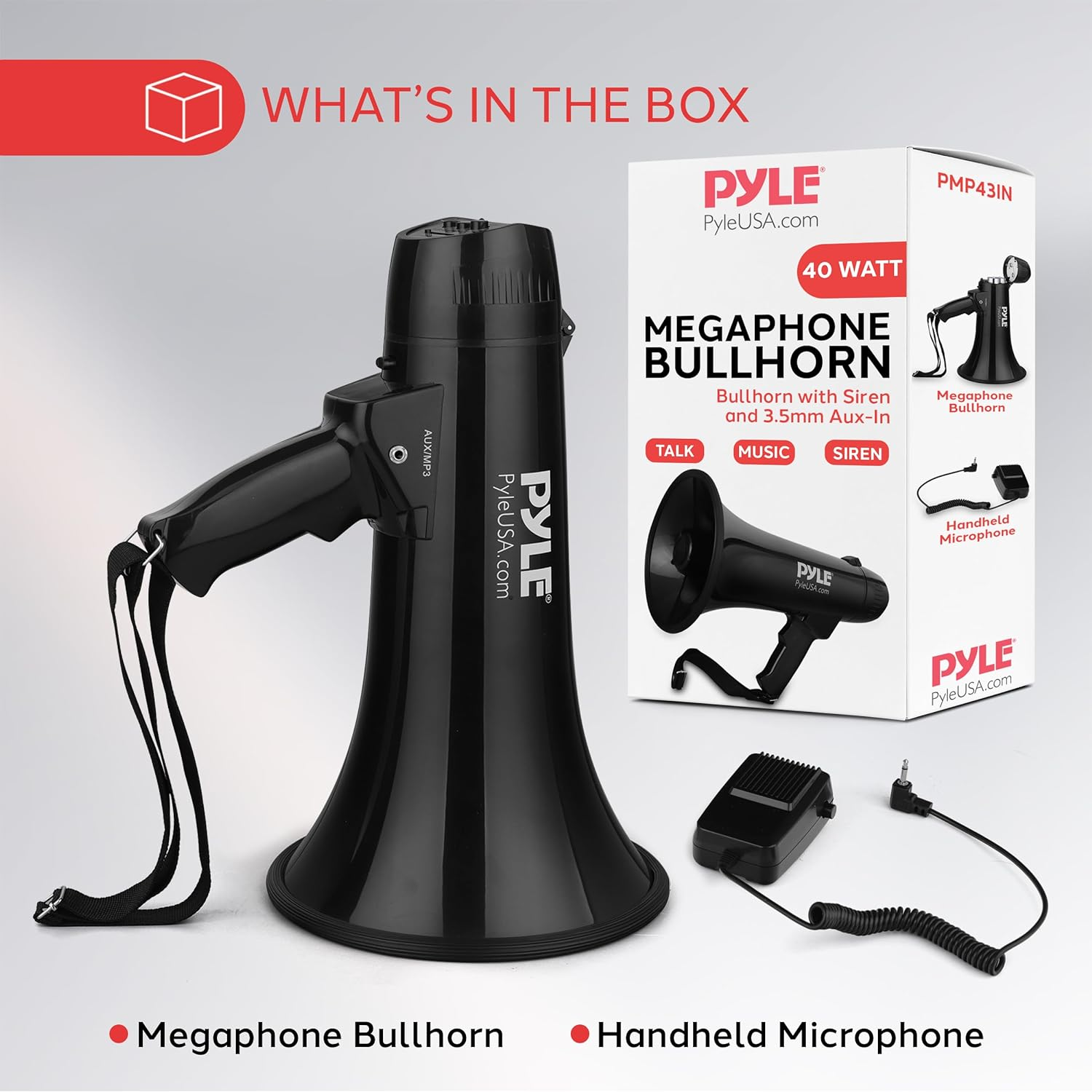 Pyle Megaphone Speaker PA Bullhorn Built-In Siren - Adjustable Volume Control & 1200Yard Range - for Football, Soccer, Baseball, Hockey & Basketball Cheerleading Fans & Coaches or for Safety Drills image number 2