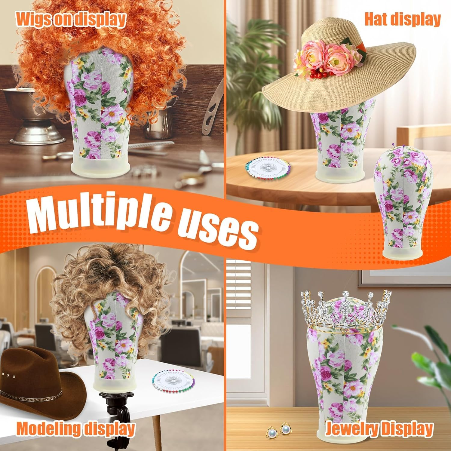 Canvas Block Head, 22Inch Wig Head Stand, Canvas Wig Head, Versatile Wig Block Head, Mannequin Wig Head, Styling Wig Head with Pins Wig Head Table Stand for Wigs Making Styling Display (Purple) image number 3