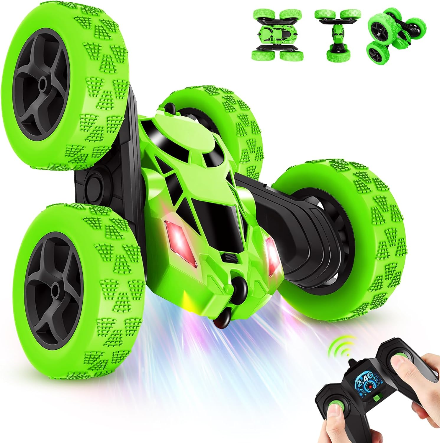 Remote Control Car for Kids Ages 6+, RC Cars Stunt Car Toy 4WD Double Sided 360&deg; Rotating， 2.4Ghz Remote Control with Headlights, Drift RC Race Car Birthday Gifts for Boys 6 7 8 9 10 11 12 (Red)