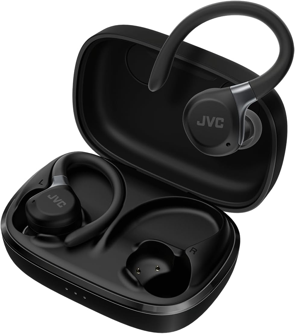 Fitness Series True Wireless Sports Headphones with Adjustable Headphones, Active Noise Cancelling, Ambient Mode, IP57, 40 Hour Battery Life, App EQ, Low Latency, Microphone - JVC HA-EC75T-B Black