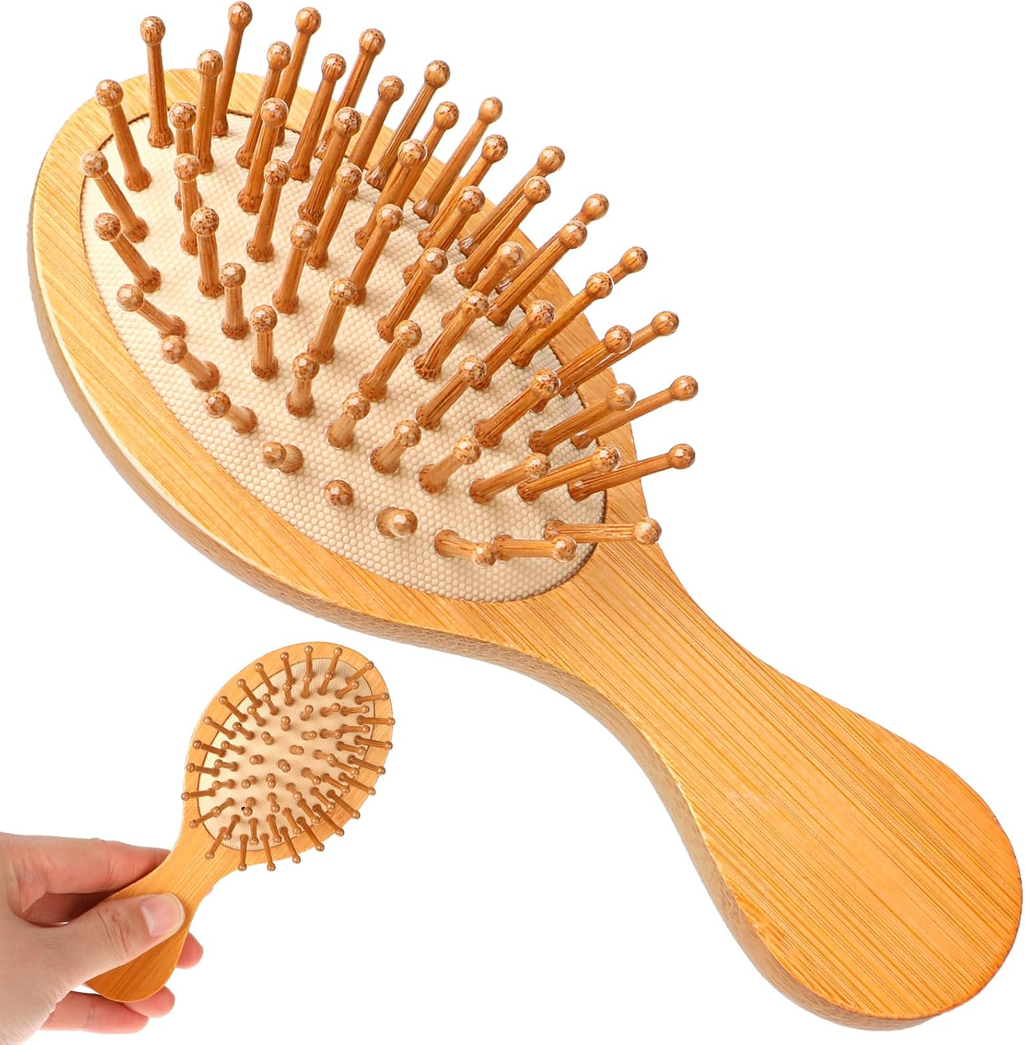 Mozeat Lens Small Bamboo Brush for Hair Growth, Natural Wooden Scalp Brush Mini Hair Scalp Massager Detangling Hairbrush for Women,With Handle Design and Anti-Static round Wood Pins image number 5