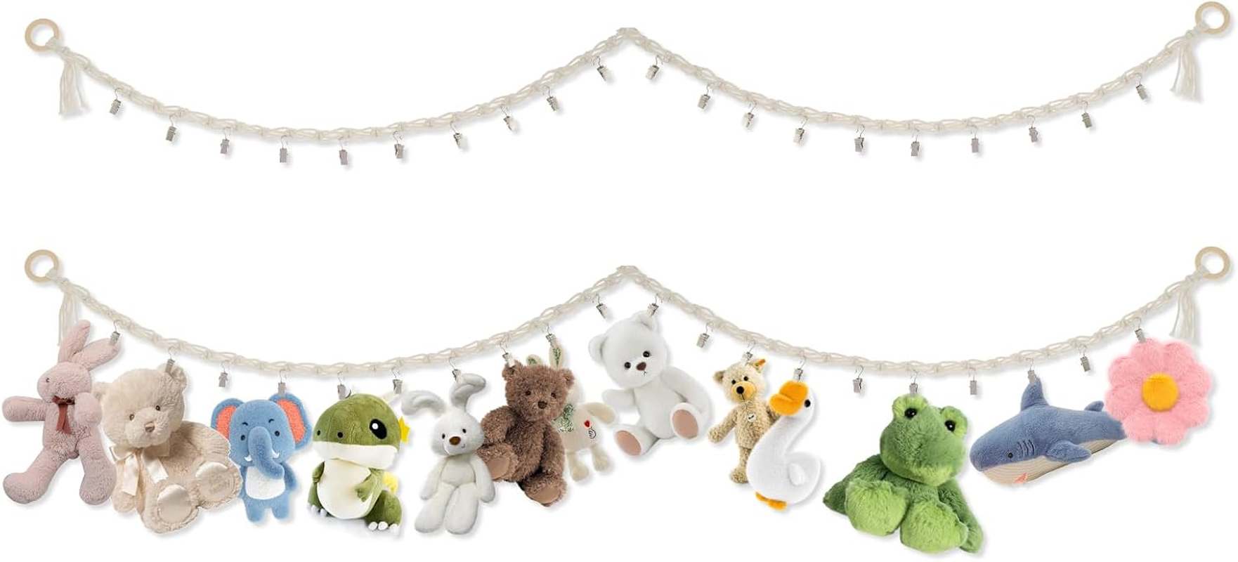 Stuffed Animals Storage Chain with Clips, Hanging Stuffed Animal Holder, Stuffed Animal Storage Hammock Corner,Boho Stuffed Animal Organizer Chain for Wall or Corner Nursery Play Room(1 PCS)