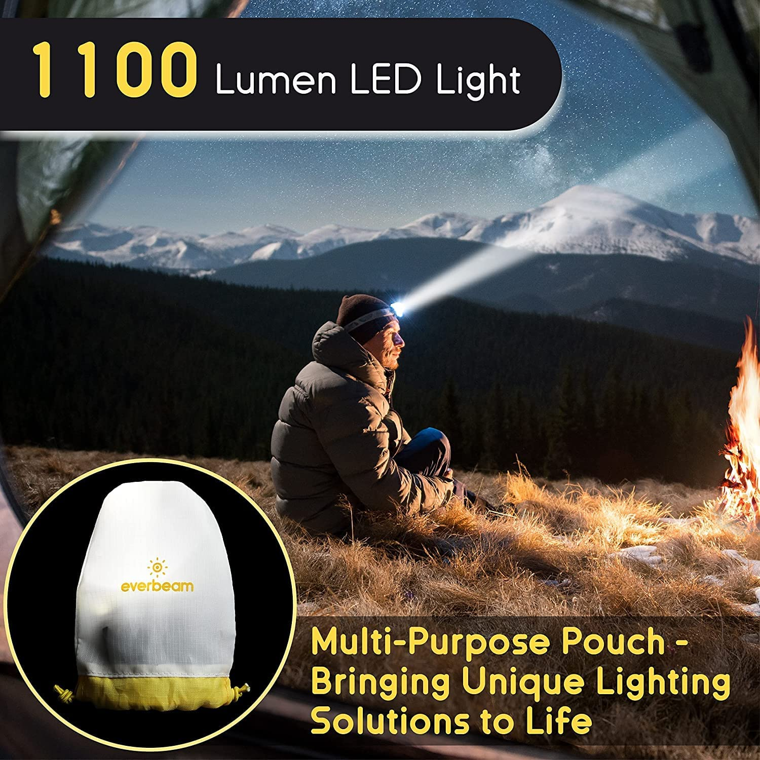 Everbeam H7 Headlamp - Water Resistant LED Rechargeable Battery W/ 28 Hr Run Time - 1100 Lumen Output - Ideal Flashlight for Outdoor Activities, Hiking, Camping, Fishing, Hunting, Power Outage Supply image number 1