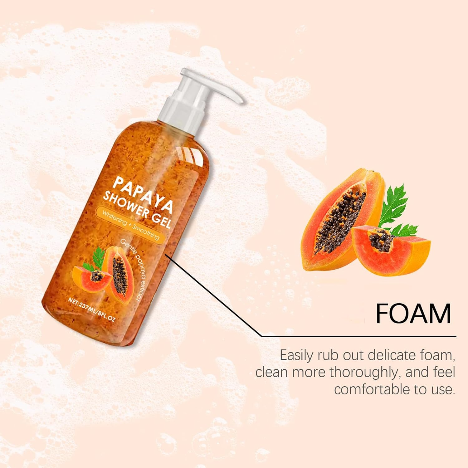 Papaya Shower Gel, Deeply Cleansing and Exfoliating, Whitening Smoothing Body Wash, Light Texture, Nourishing & Moisturizing Shower, Gentle Brightening, Fresher Long Time Fragrance (1Pcs) - 3Pcs image number 5