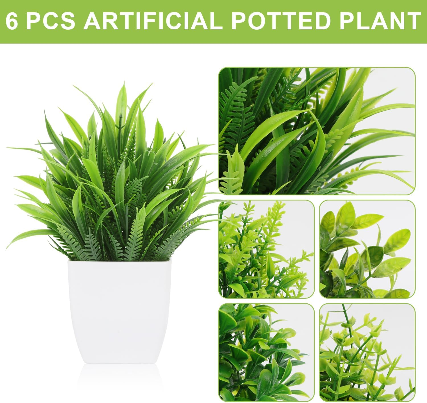 Artigreen 5 Artificial Plants Mini Pots, Fake Green Potted Artificial Fake Flower Simulation, Small Plants for Home, Office, Desk, Bathroom, Computer Desk image number 2