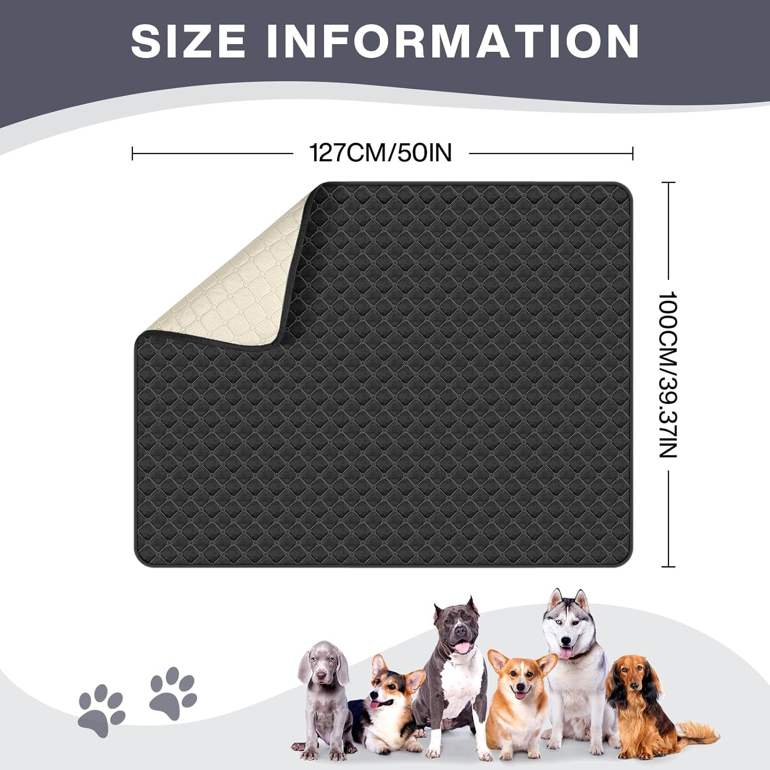 Waterproof Dog Blanket, Tear-Resistant Waterproof Couch Covers, Pet Blanket with Non-Slip Back Pad, Machine Washable Sofa Cover, Car Seat Cover, Cat Bed or Dog Bed Mat, 100 * 127Cm (Black) image number 1