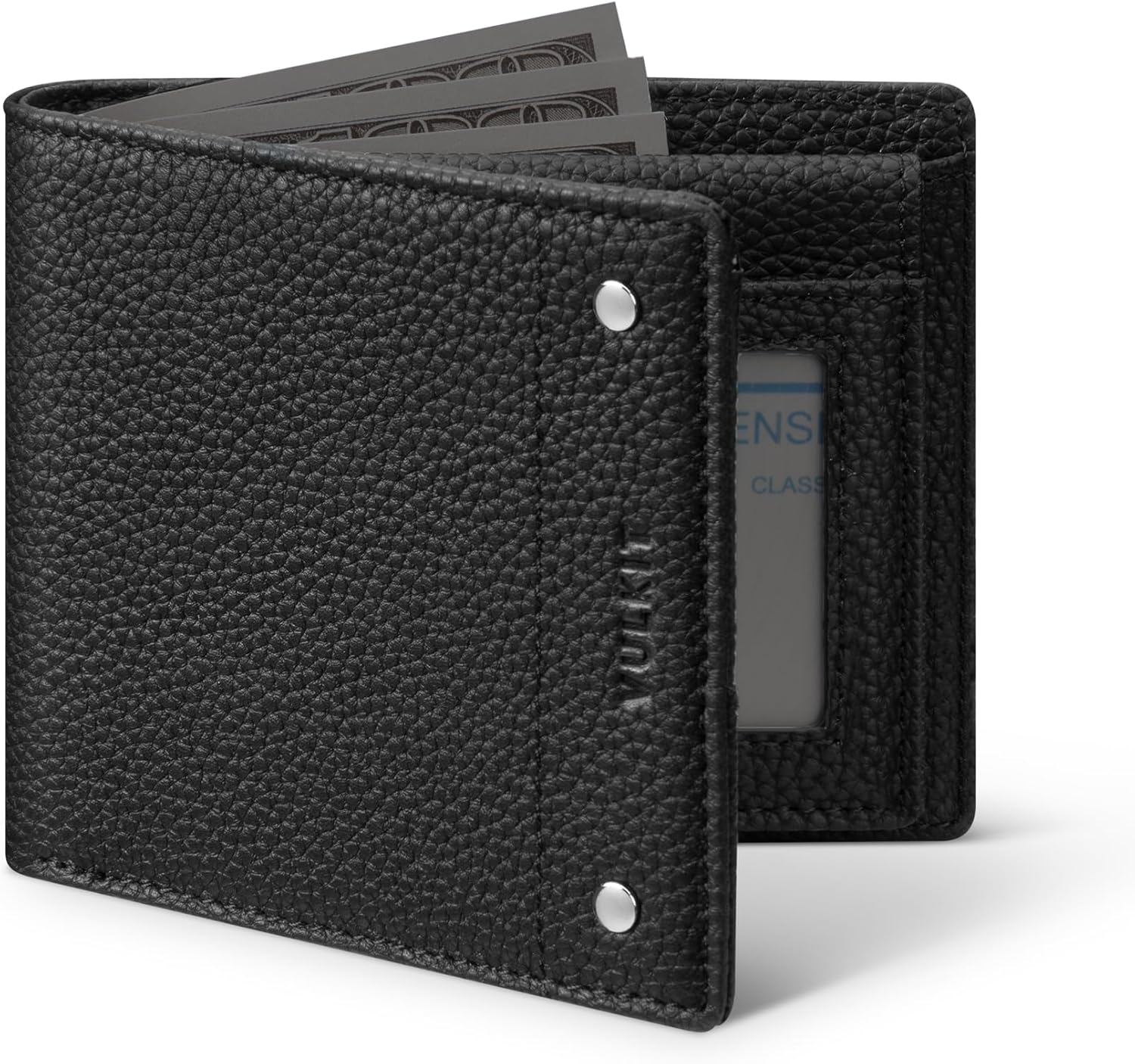 VULKIT Men'S Bifold Wallet Genuine Leather Wallet RFID Blocking with Multiple Card Slots and Double ID Windows Everyday Carry Wallet