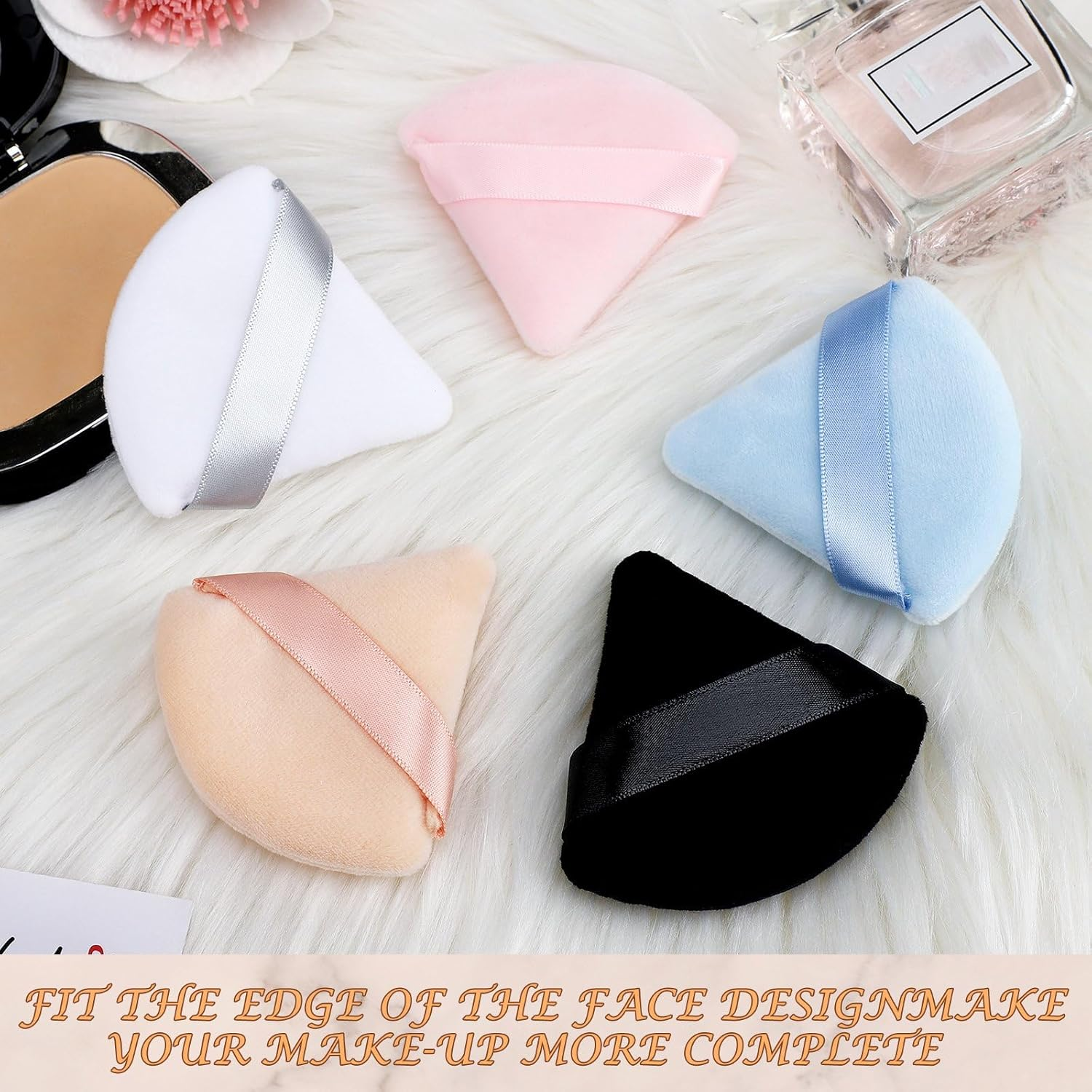 Suclain 48 Pcs Velour Triangle Powder Puff Soft Velour Makeup Puff for Face Powder Makeup Triangle Sponges for Wet and Dry Cosmetic Foundation Loose Mineral Body Tool(Bright Color) - Black, White image number 7