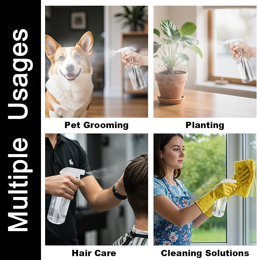 Hethyo Plastic Spray Bottles 12Oz 2 Pack Adjustable Mist/Stream Spraying Heavy Duty Square Water Spray Bottles for Hair, Cleaning Solutions, Plants，Essential Oils (Clear) - Clear image number 2