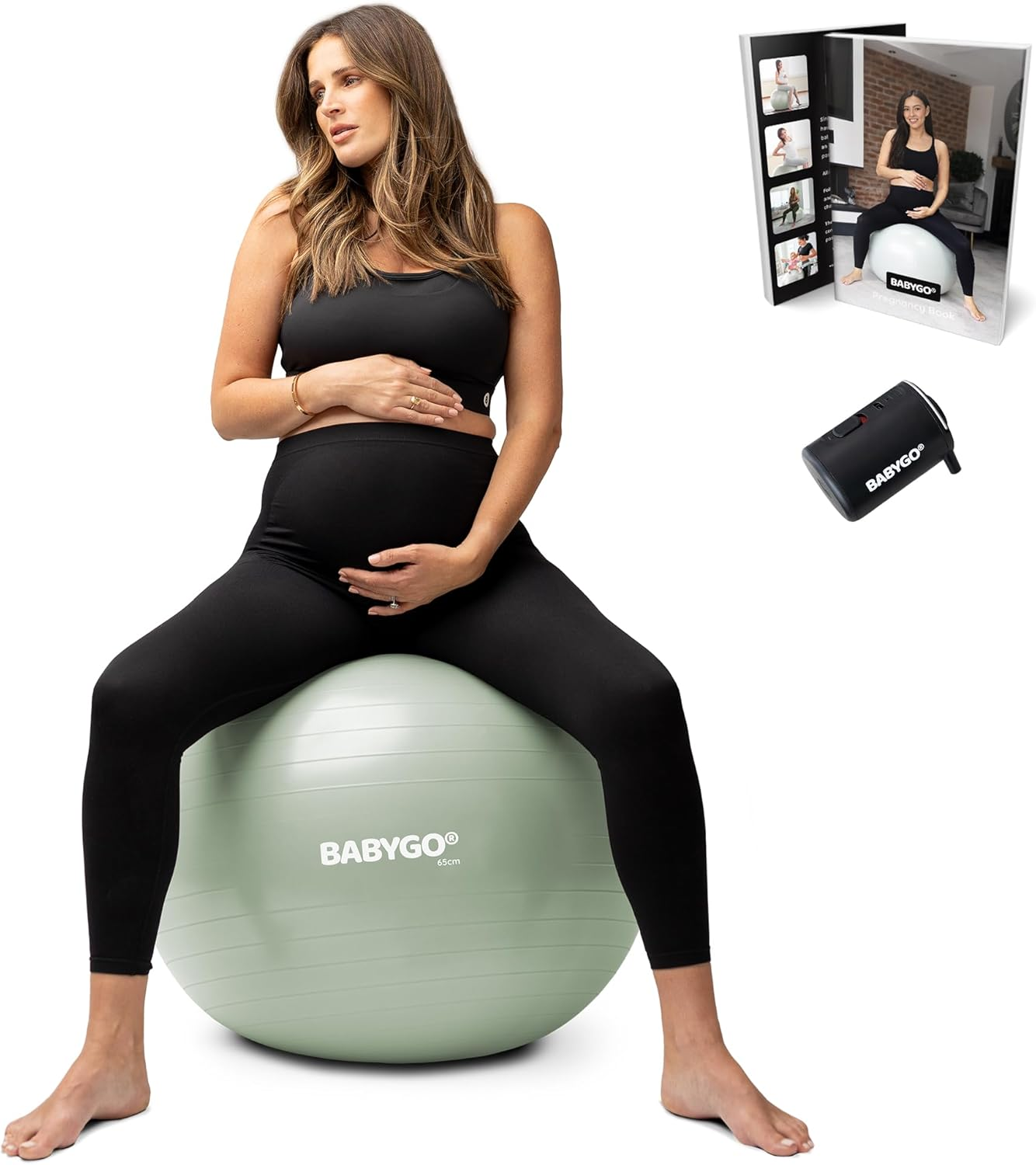 BABYGO Birthing Ball Pregnancy Maternity Labor & Yoga Ball + Our 100 Page Pregnancy Book, Exercise, Birth & Recovery Plan, Anti-Burst Eco Friendly Material, Includes Pump 65Cm, 75Cm