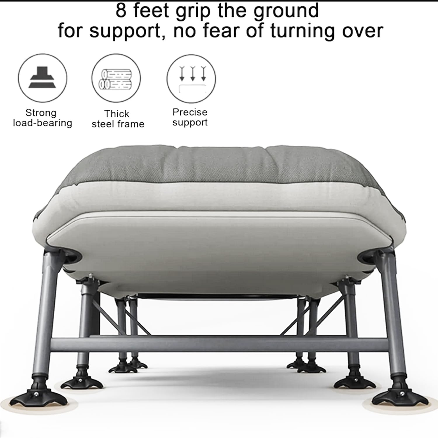 Camping Cot with Cushion and Pillow, 8 Legs Comfortable Folding Bed with Mattress for Adults, 6 Angle Luxury Recliner Lounge Chair Sleeping Mattress Indoor Outdoor Office Lounger Adult Beach Bed