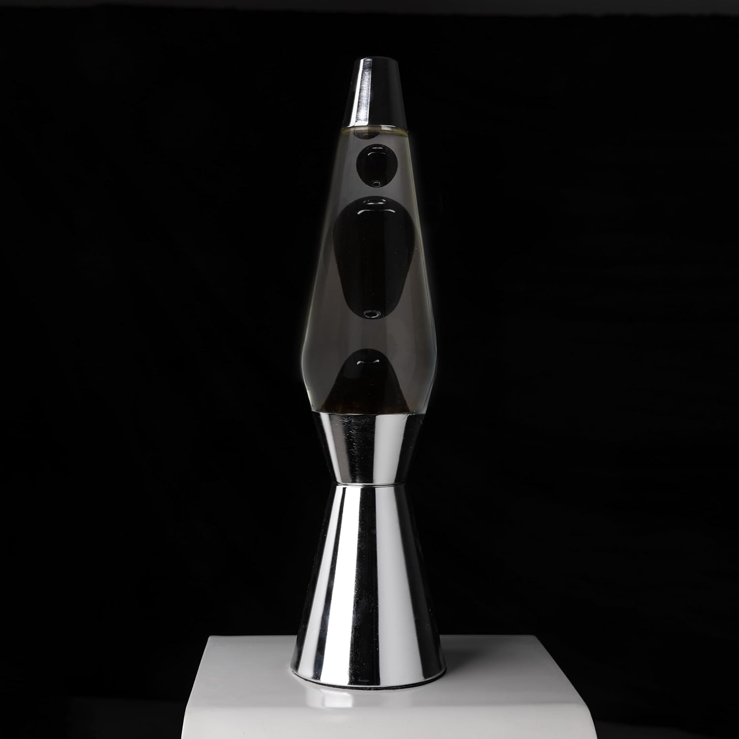 Fisura Lava Lamp Black Chrome Base, Black Lava and Clear Liquid Retro Lava Lamp with Spare Bulb. 11.5Cm X 11.5Cm X 40Cm