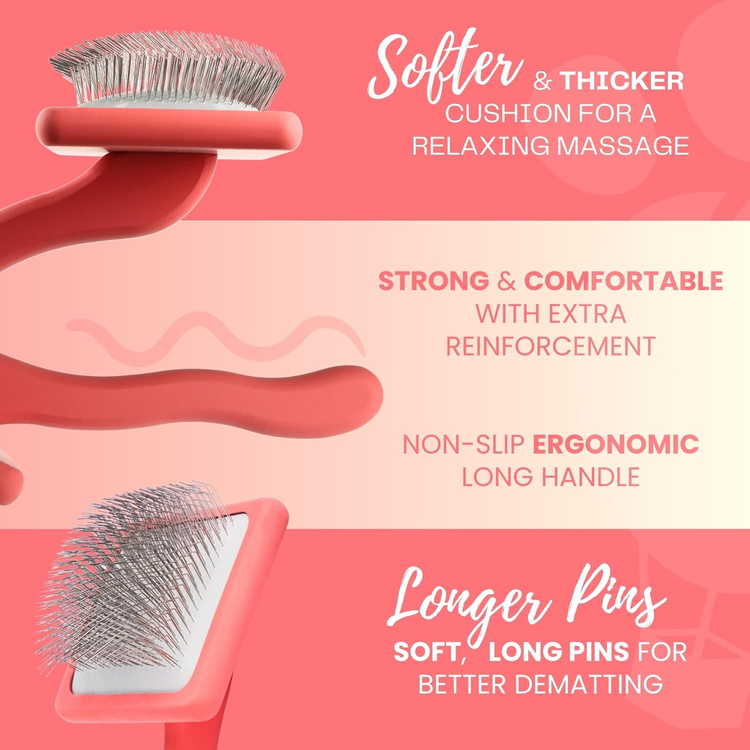 Pet Slicker Brush with Soft Massage Grooming Stainless Steel Pins - Slide This Universal Miracle Coat Slicker Brush for Dematting, Shedding Fur, and Undercoat - Professional Tool - Long Slicker Brush - Flying Pawfect image number 5