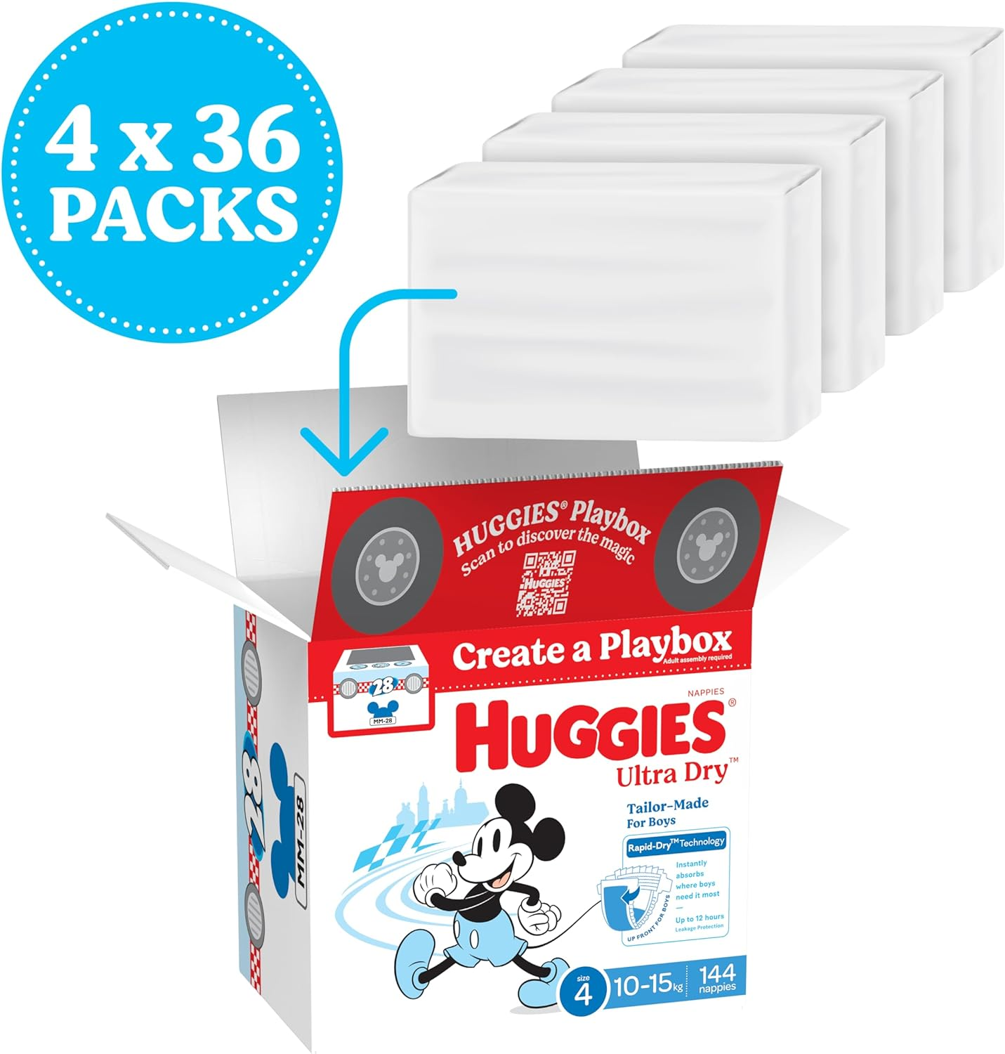 Huggies Ultra Dry Nappies Boys Size 4 (10-15Kg) 144 Count - One Month Supply (Packaging May Vary) image number 6