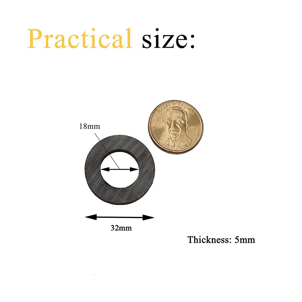 Ferrite Ring Magnets with Holes - 1.26 Inch (32Mm) round Disc Donut Magnets for Refrigerator Fridge, Science Projects, Crafts, around the Office (Pack of 40) image number 3