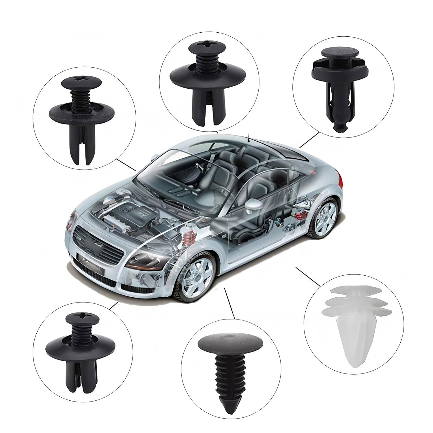 100 PCS Universal Car Retainer Clips Kit,Expansion Screws(6Mm-9,8Mm) 6 Types Auto Door Trim Panel Molding Push Pins, Bumper Fender Fasteners Rivets with Removal Tools for Bumper image number 3