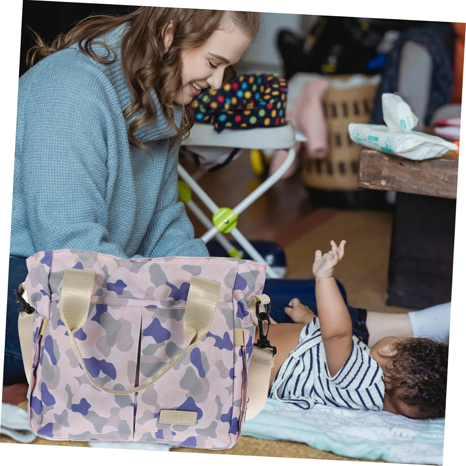 Nylon Mom Handbag Multifunctional Diaper Travel Tote Bag with Wide Opening Ergonomic Straps for Care And image number 6
