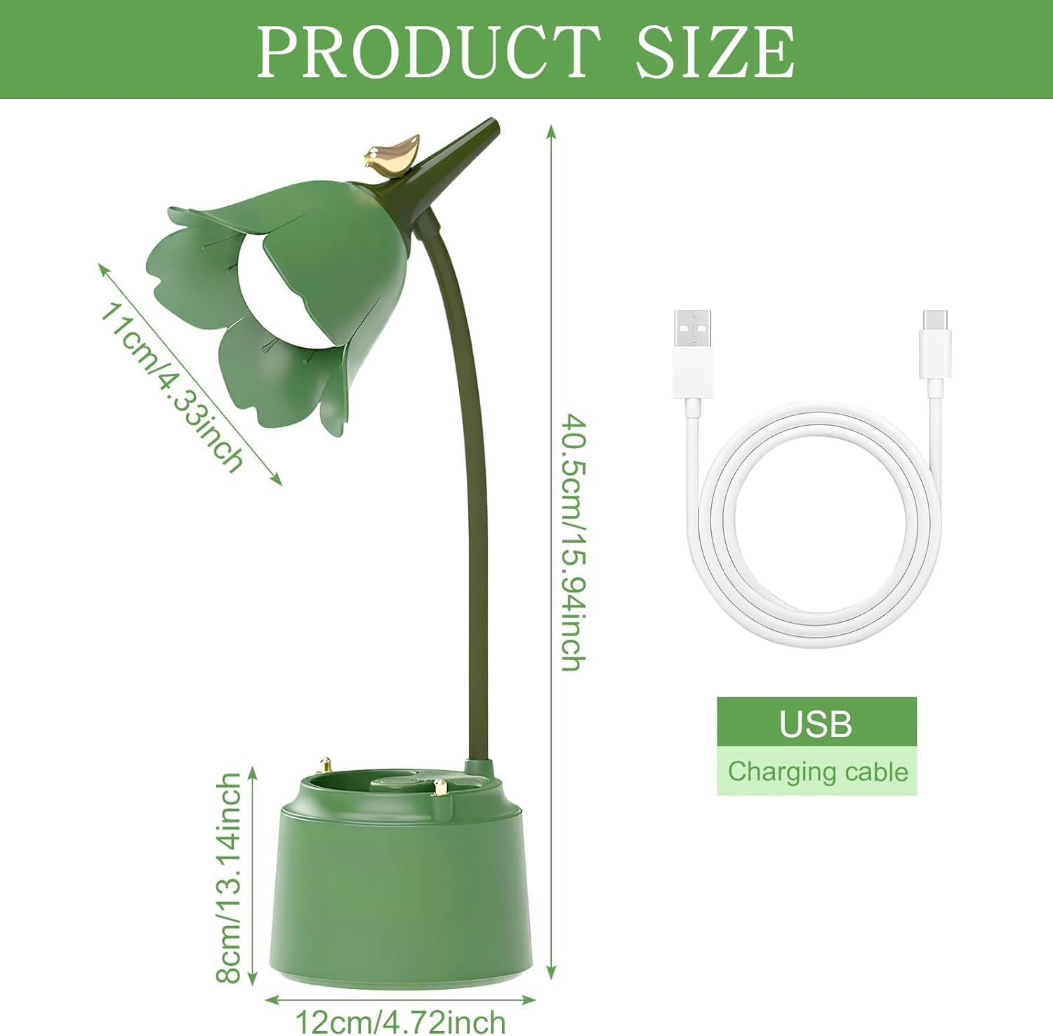 Flower LED Desk Lamp with Pen Holder for Children, Dimmable Table Lamp, 3 Colour Temperatures, Flexible Reading Lamp, Eye-Friendly Desk Lamp, Table Lamp, Foldable Bedside Lamp for Learning (Green) image number 2