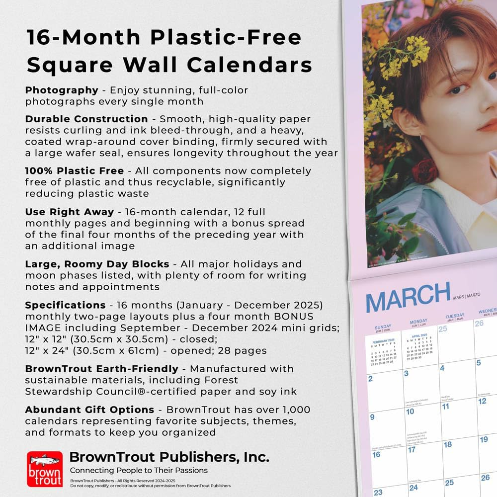 Seventeen OFFICIAL | 2025 12 X 24 Inch Monthly Square Wall Calendar | Plastic-Free | Browntrout | K-Pop SVT Music Boy Band