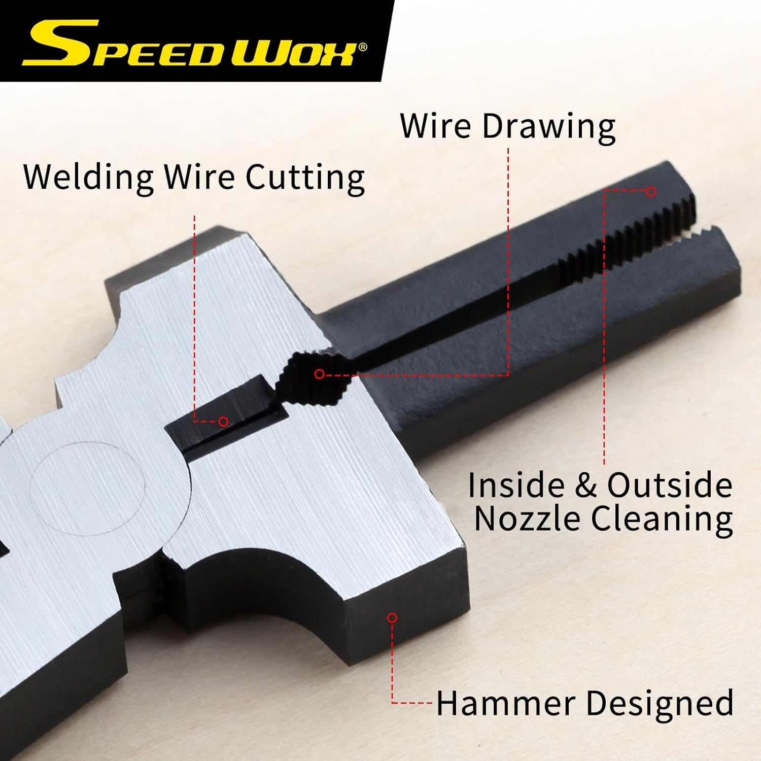 SPEEDWOX Mig Welding Pliers with Measurement Holes 7-In-1 Multi-Function Welding Pliers 7" Welding Hand Tool Mig Nozzle Cleaner Slag Hammer for Scraping Spatter, Wire Drawing and Cutting