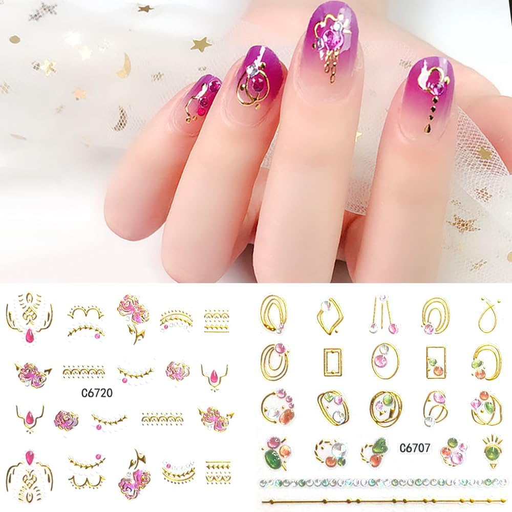 30 Pcs Nail Stickers Moon Star Heart Self Adhesive Nail Charms Stickers Nail Art Design image number 1