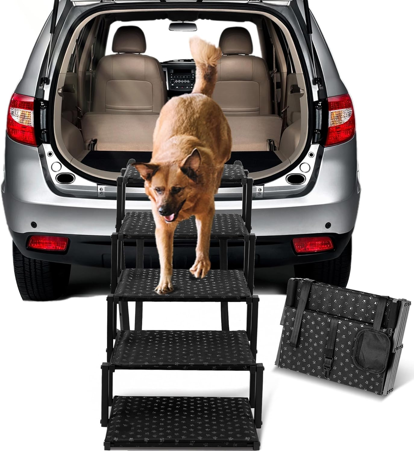 Dog Stairs for Car - Foldable Dog Ramps for Large Dogs with Non Slip Surface, Portable Dog Steps for Cars and SUV, Truck, Support up to 200 Lbs image number 4