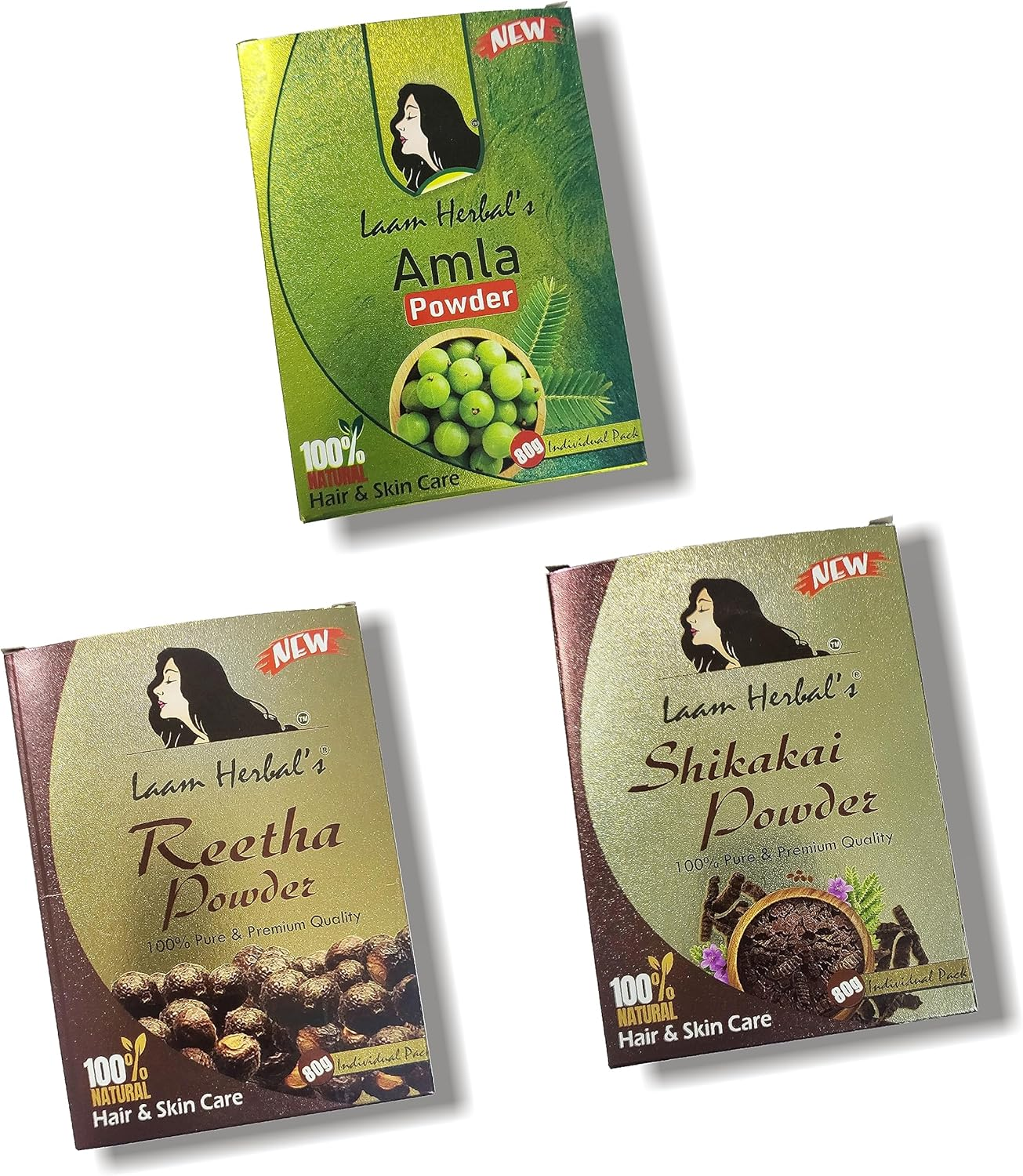 Laam Amla, Reetha, Shikakai Powder | Controls Fall, Hair Greying, Dandruff, Treats Damaged Hair & Scalp | Results in One Wash | Long, Strong & Natural Hair (3X80 G) image number 1