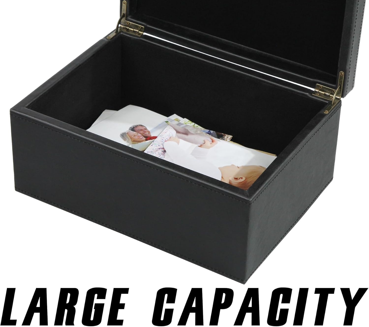 Hofferruffer Faux Leather Decorative Box, Large Wooden Structure Keepsake Box Accessory Organizer Jewelry Organizer with Hinged Lid, Storage Container for Home or Office (Black) image number 4