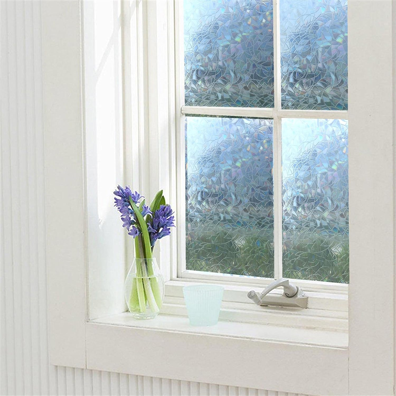 Arthome Blinds Frosted Privacy Window Film Static Cling Glass Window Sticker No Glue Sun Blocking Anti-Uv Window Tint Vinyl for Living Room Home Office Decor Striped Pattern 60X254Cm image number 5