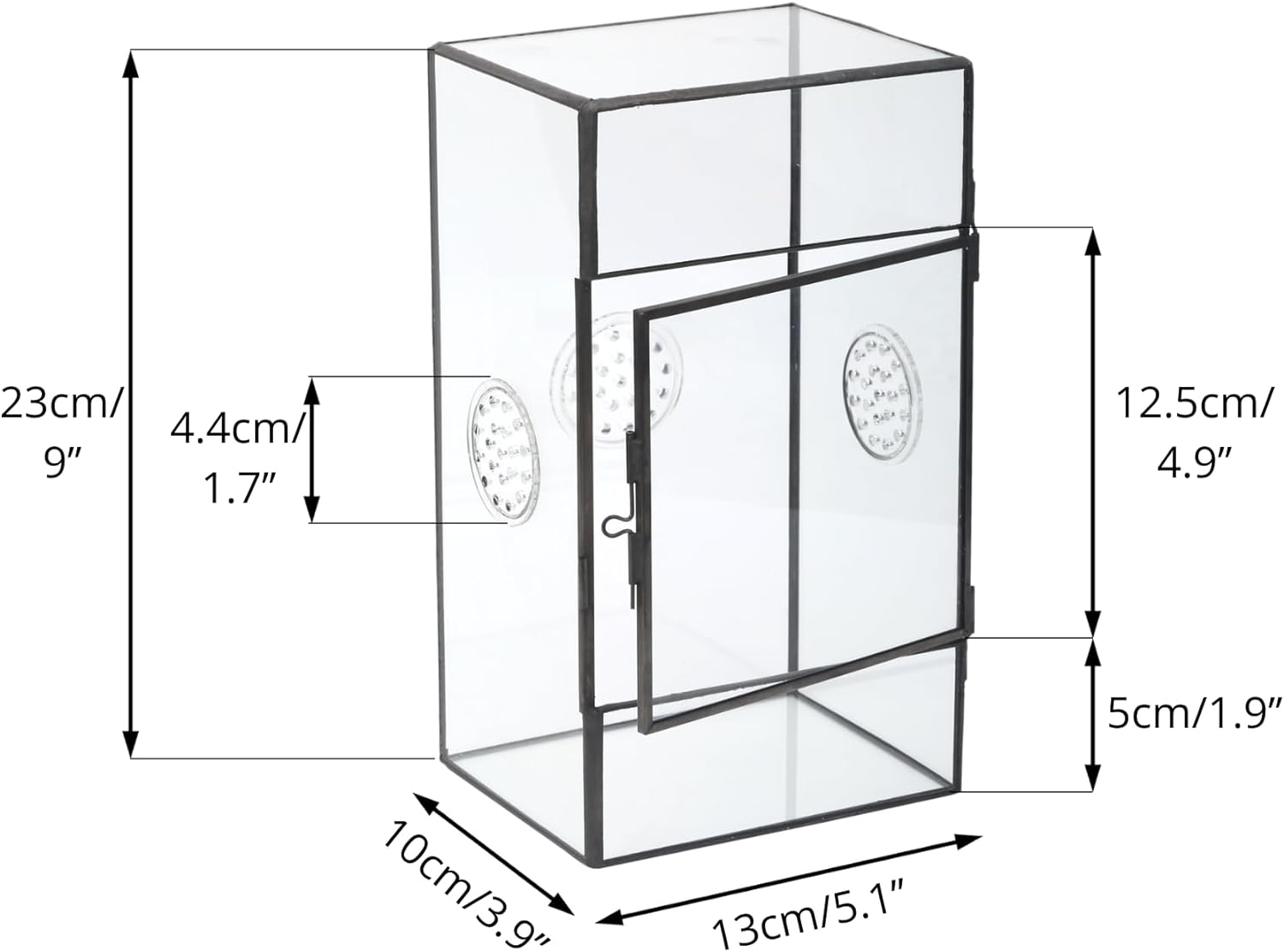 NCYP Glass Enclosure for Large Jumping Spider - 5.1" X 3.9" X 9" Front Opening Door Glass Plants Terrarium with 3 Vent Holes, Small Rectangle Insects Habitat, Black (Terrarium Only) image number 4
