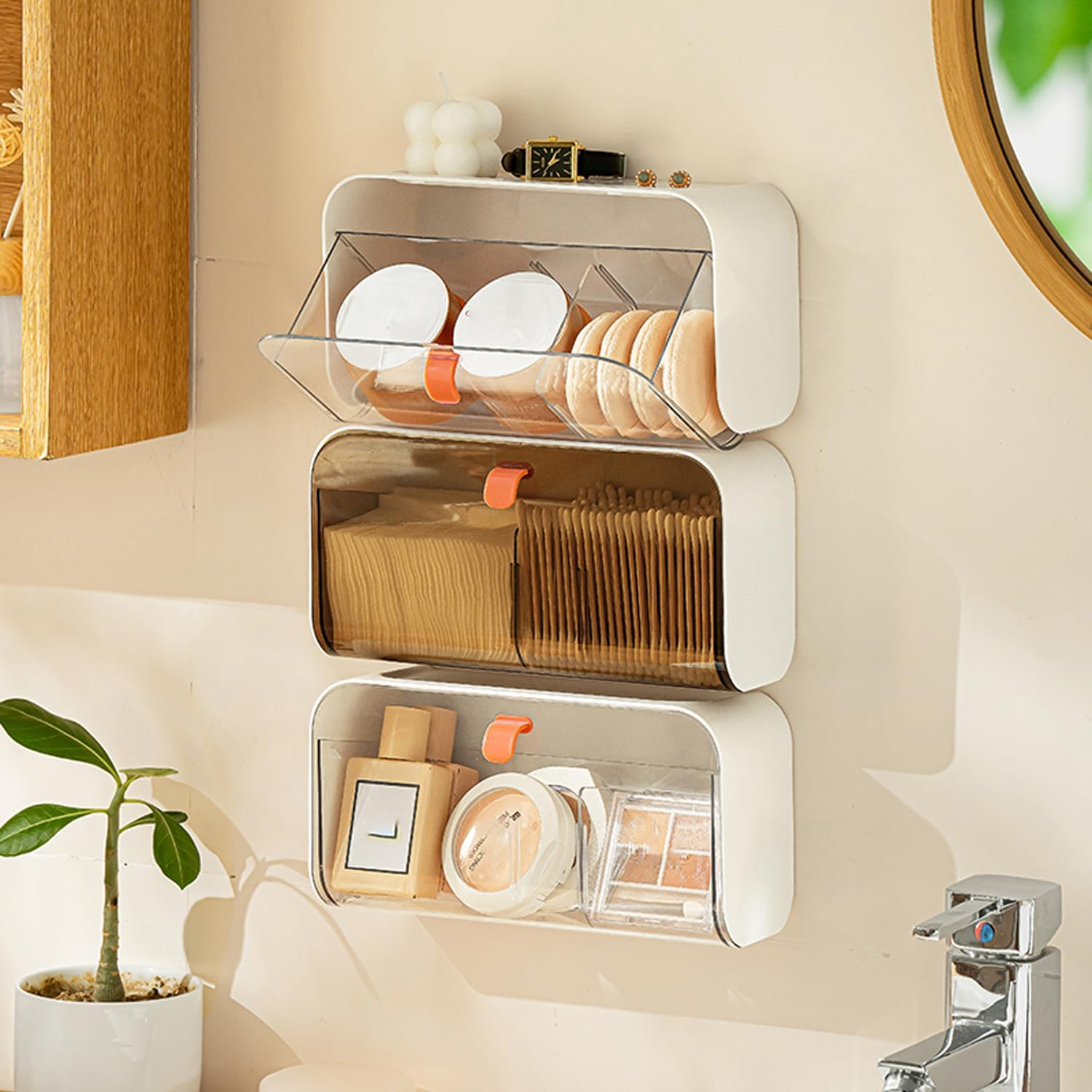 MORNITE Pad Holder for Bathroom,Sanitary Napkins Organizer,Feminine Tampons Storage Day Overnight Cotton Pad Holder, White image number 4