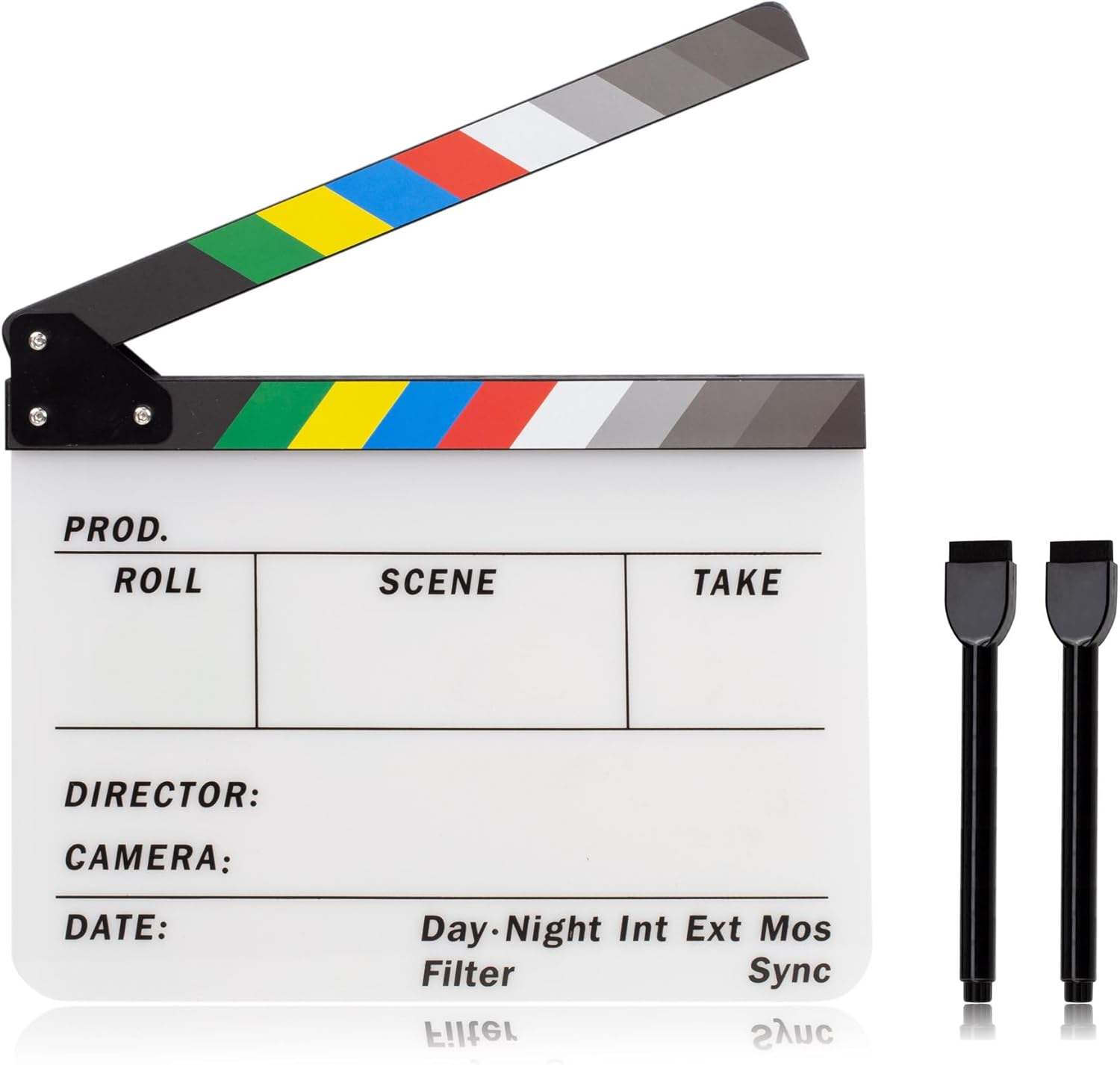 ALLZEDREAM Acrylic Directors Clapboard Film Clapper Board Cut Action Scene Slates with 2 Dry Erase Whiteboard Pens, Multicolor image number 2