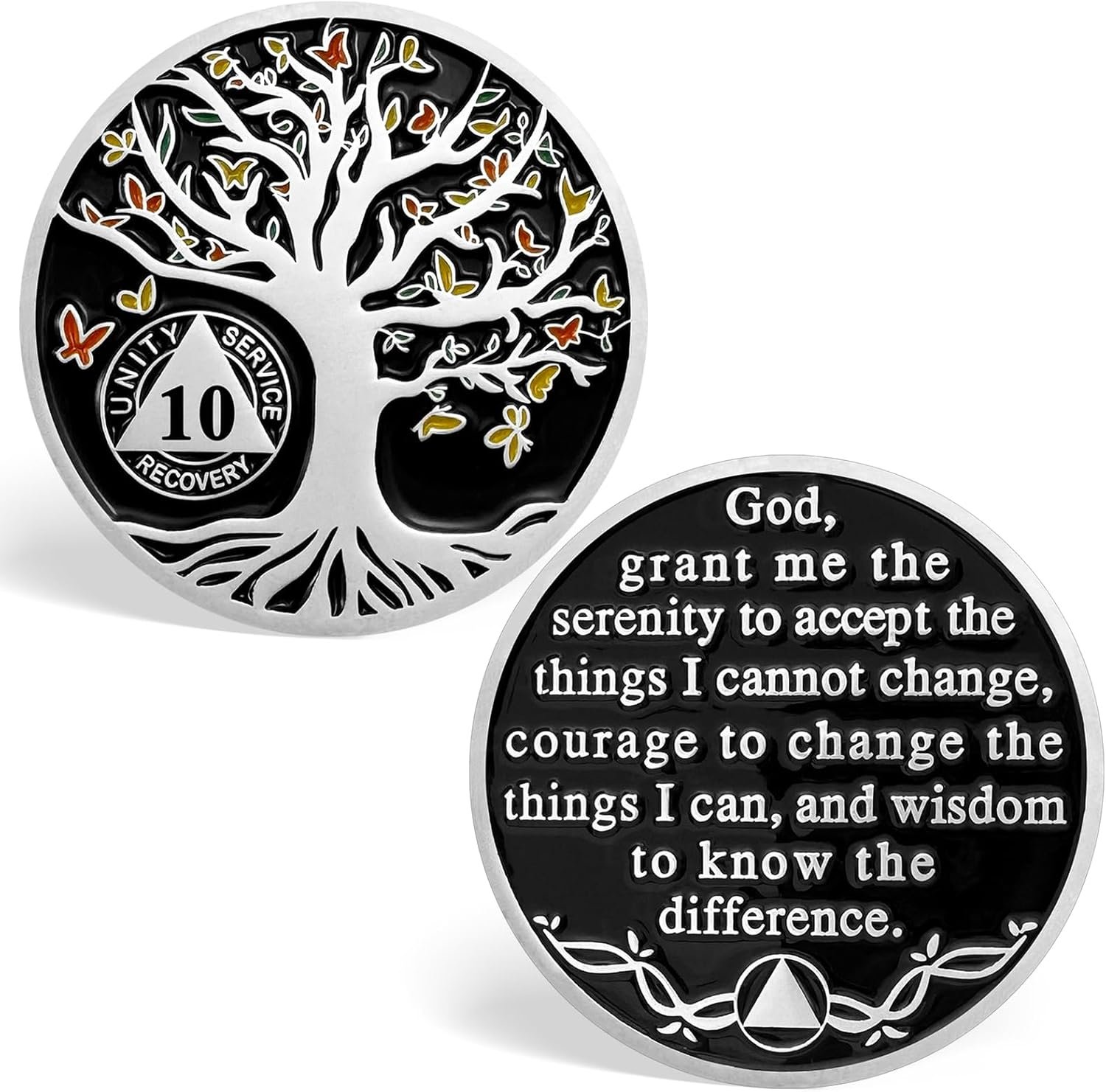 15 Year Sobriety Coin, Butterfly Tree of Life AA Medallions Serenity Prayer Sobriety Chips - AA Coins Anniversary Recovery Chips Sober Tokens for Alcoholics Anonymous Recovery Sober Gifts image number 3
